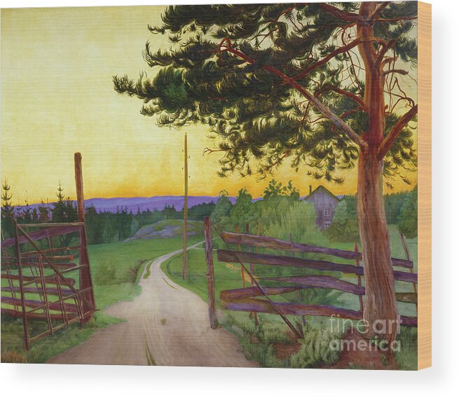 Harald Sohlberg Wood Print featuring the painting Country Road by O Vaering by Harald Sohlberg