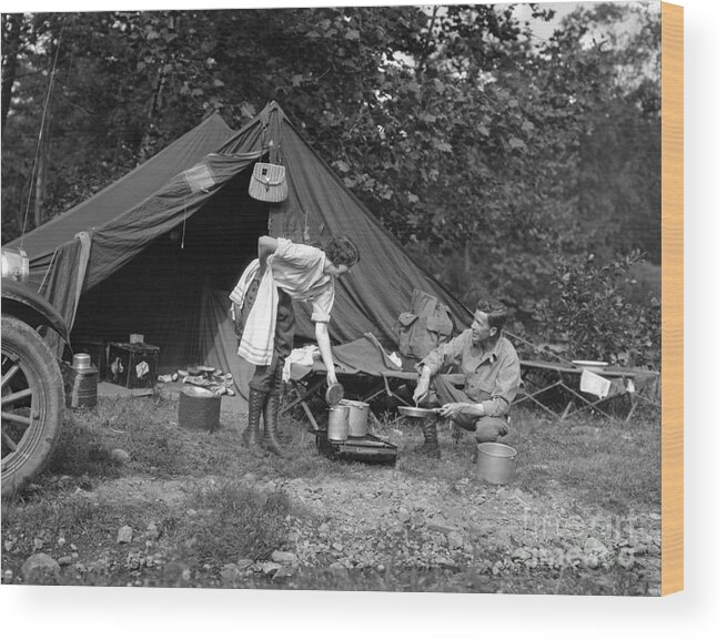 1920s Wood Print featuring the photograph Couple Out Camping, C.1920s by H Armstrong Roberts Classic Stock