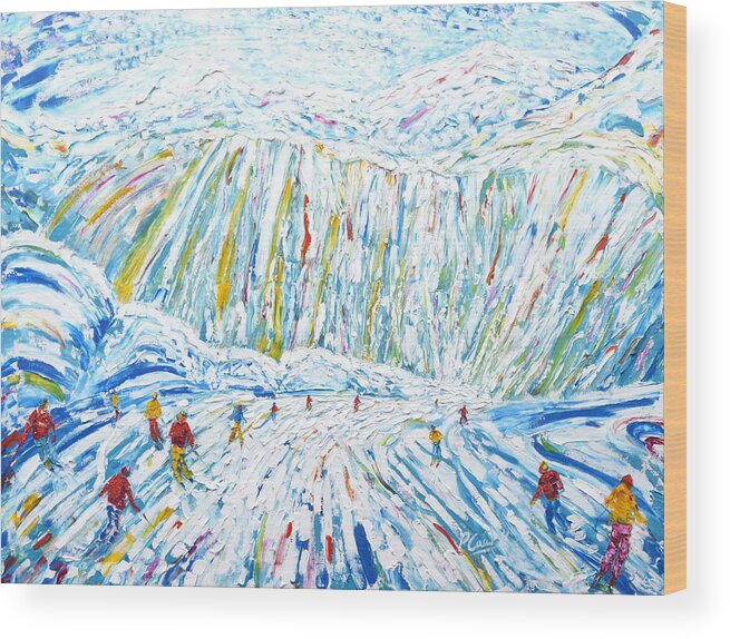 Courchevel Wood Print featuring the painting Courchevel Creux Piste by Pete Caswell