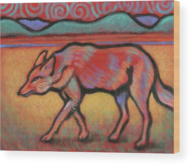 Coyote Wood Print featuring the painting Coyote Totem by Linda Ruiz-Lozito