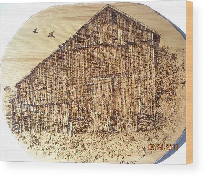 Old Barn Wood Print featuring the pyrography Crow Barn by Doris Lindsey