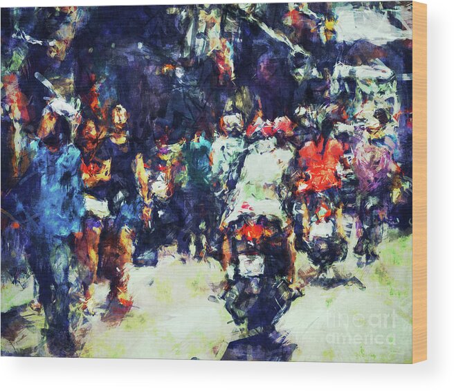 Digital Painting Wood Print featuring the digital art Crowded Street by Phil Perkins