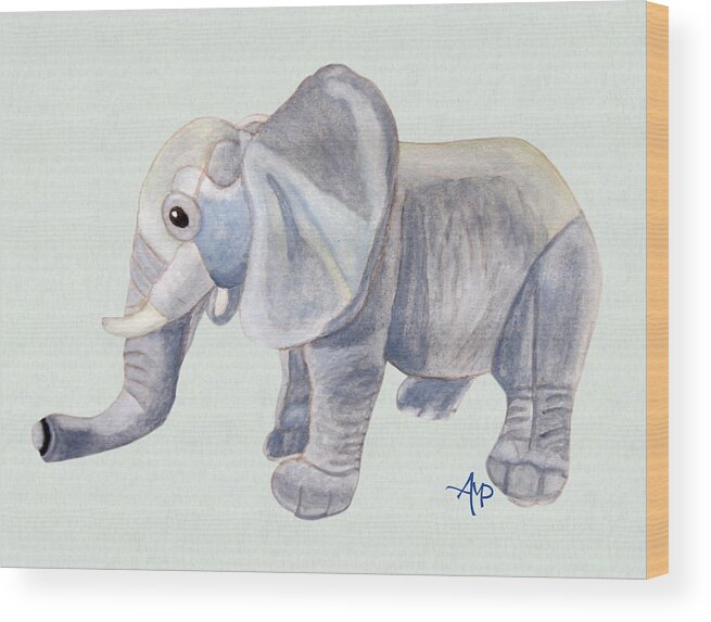 Elephant Wood Print featuring the painting Cuddly Elephant II by Angeles M Pomata