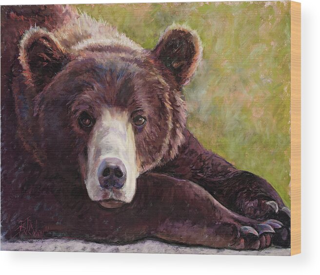 Bear Wood Print featuring the painting Da Bear by Billie Colson