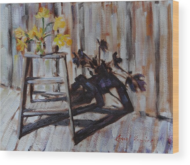 Daffodils Wood Print featuring the painting Daffodil Shadows by Carol Berning