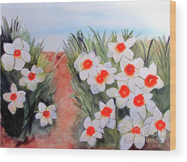 Daffodils Wood Print featuring the painting Daffodils by Sandy McIntire