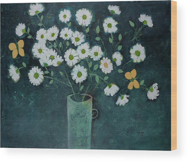 Still Life Wood Print featuring the painting Dancing daisies by Teodora Totorean