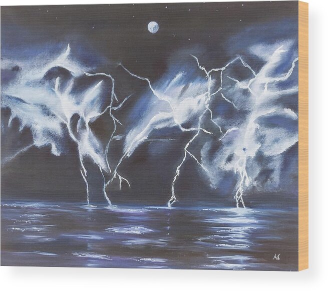 Lightning Wood Print featuring the painting Dancing Light by Neslihan Ergul Colley