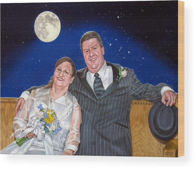 Dave Wood Print featuring the painting Dave and Sue in oil painting by Christopher Shellhammer