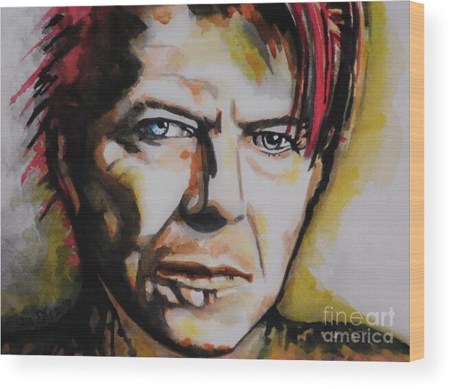 Watercolors Wood Print featuring the painting David Bowie by Chrisann Ellis