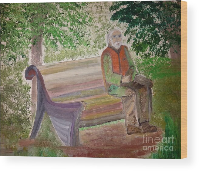 Spouse Wood Print featuring the painting David on a Bench by Cindy Riley