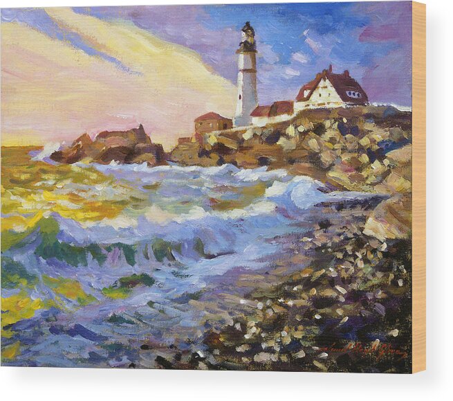 Impressionism Wood Print featuring the painting Dawn Breaks Cape Elizabeth plein air by David Lloyd Glover