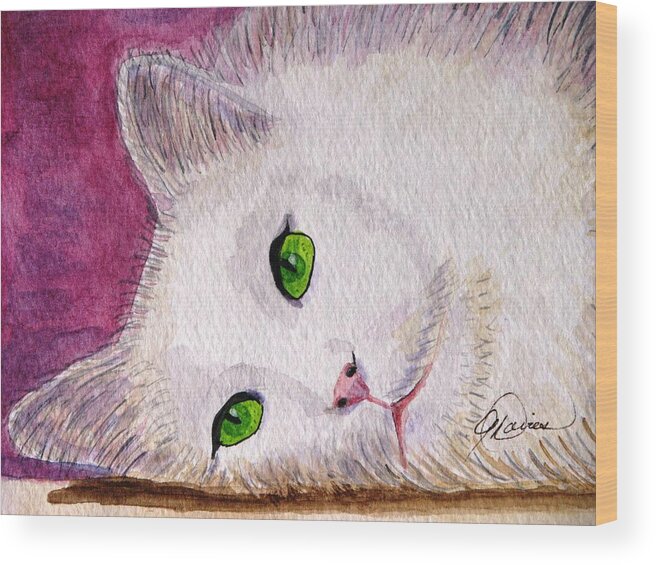 White Cats Wood Print featuring the painting Daydreaming by Angela Davies