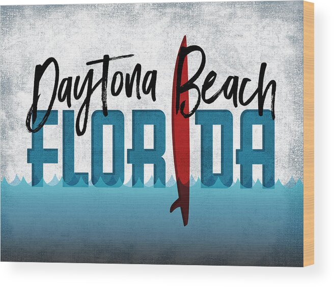 Daytona Beach Wood Print featuring the digital art Daytona Beach Red Surfboard	 by Flo Karp