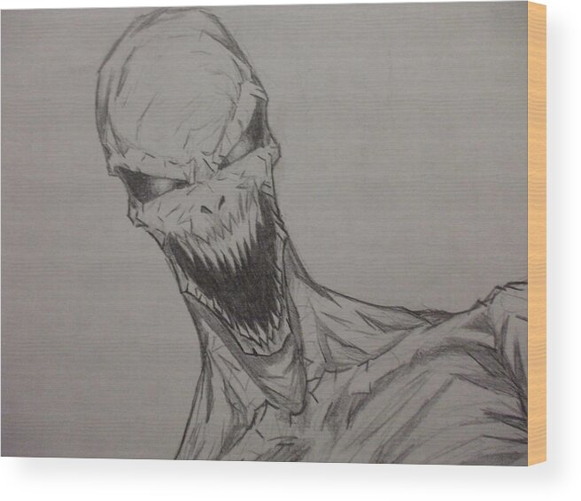 Demon Wood Print featuring the drawing Demon Zombie by John Prestipino