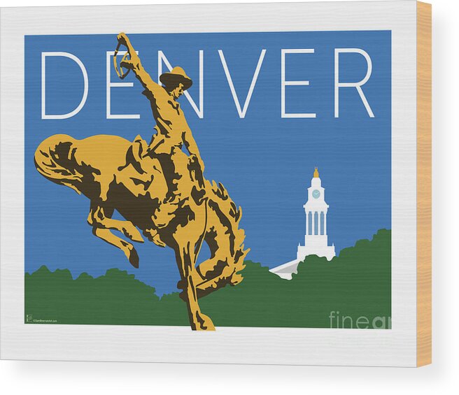 Denver Wood Print featuring the digital art DENVER Cowboy/Dark Blue by Sam Brennan