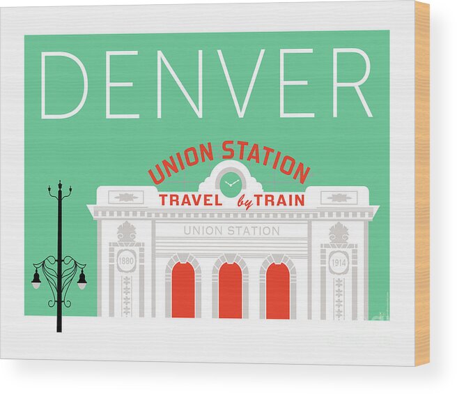 Denver Wood Print featuring the digital art DENVER Union Station/Aqua by Sam Brennan