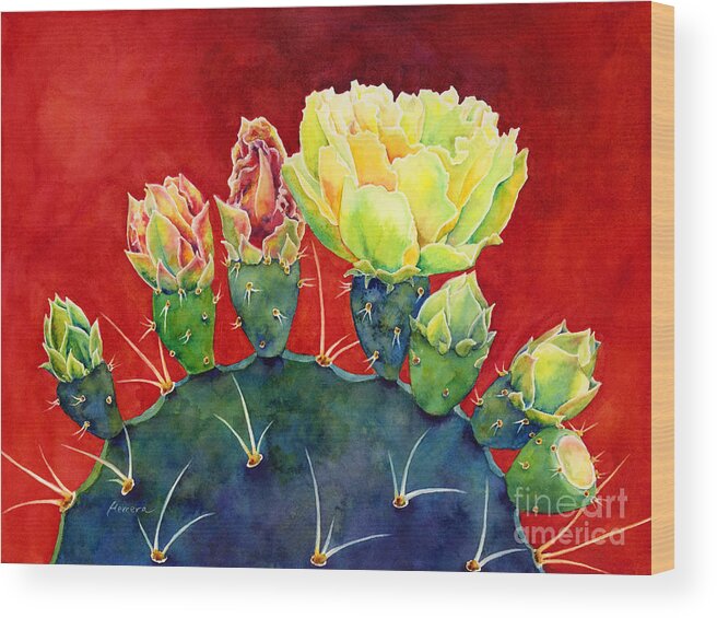 Cactus Wood Print featuring the painting Desert Bloom 3 by Hailey E Herrera