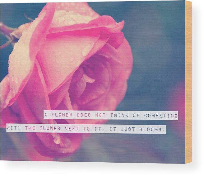 #rose Wood Print featuring the photograph Dewey Rose Quote by Rebekah Zivicki