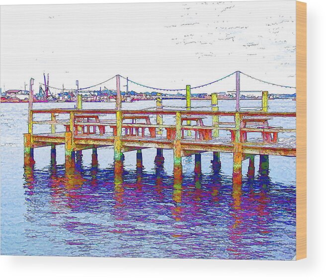 Dock On Waterfront Wood Print featuring the painting Dock on waterfront 3 by Jeelan Clark