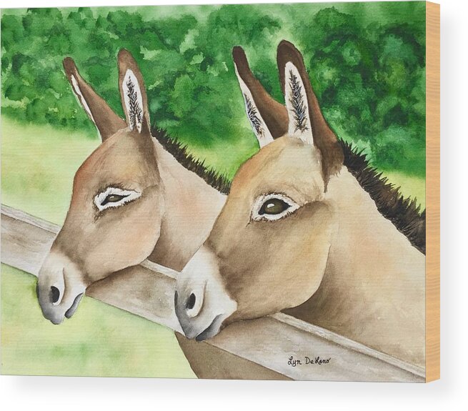 Donkeys Wood Print featuring the painting Donkey Duo by Lyn DeLano