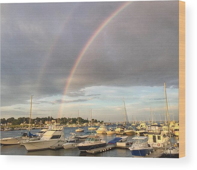 Newburyport Wood Print featuring the photograph Double Rainbow in Newburyport by Anne Sands