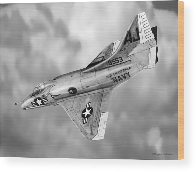 Military Wood Print featuring the drawing Douglas A-4C Skyhawk by Douglas Castleman