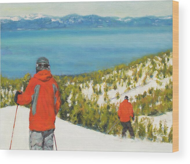 Ski Wood Print featuring the painting Downhill View by Kerima Swain