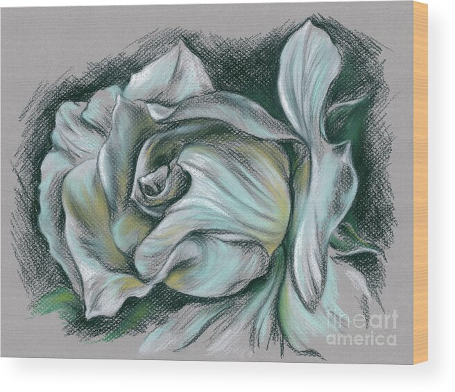 Rose Wood Print featuring the drawing Dramatic White Rose by MM Anderson