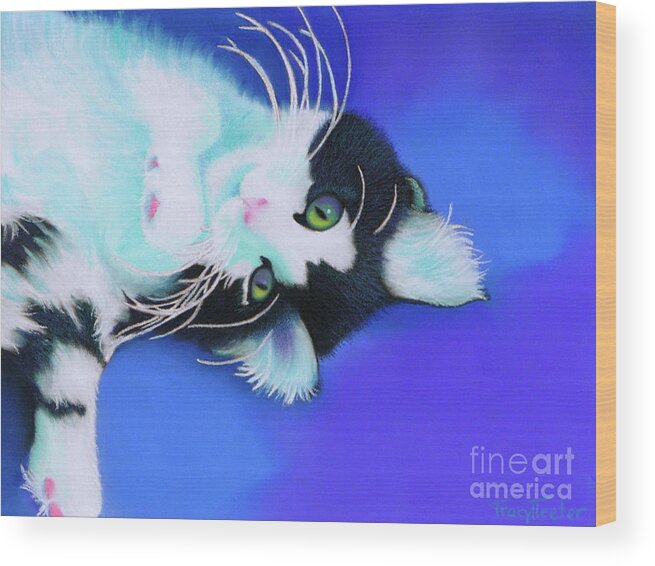 Cat Wood Print featuring the pastel Dreamer by Tracy L Teeter 
