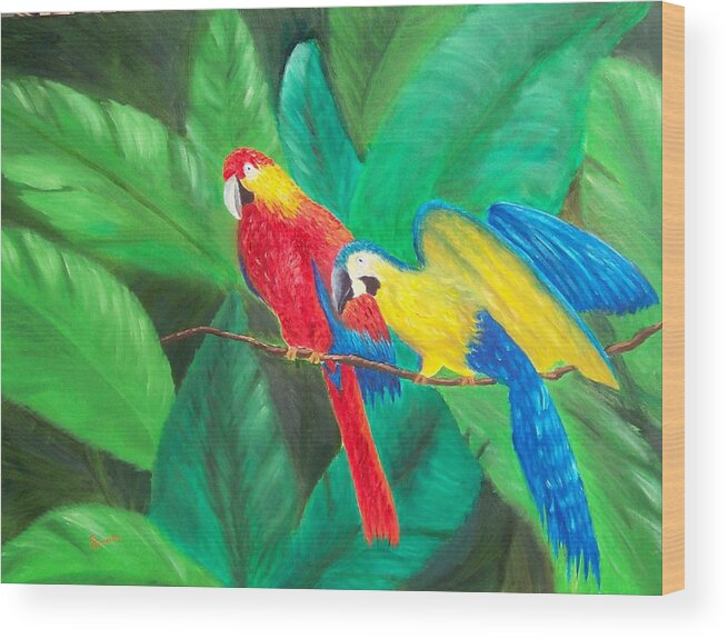 Birds Wood Print featuring the painting Duo by Sandy Hemmer