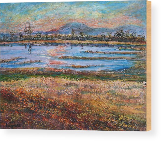 Art Wood Print featuring the painting Dusk at Wildlife Refuge by Sandra Longmore