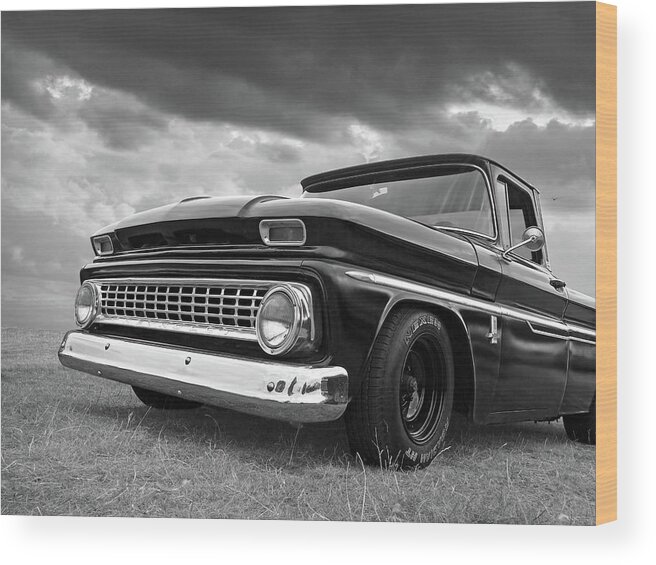 Chevrolet Truck Wood Print featuring the photograph Early Sixties Chevy C10 in Black and White by Gill Billington