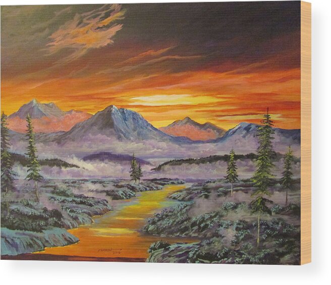 Mountain Sunset Wood Print featuring the painting Early Winter Sunset by Dave Farrow