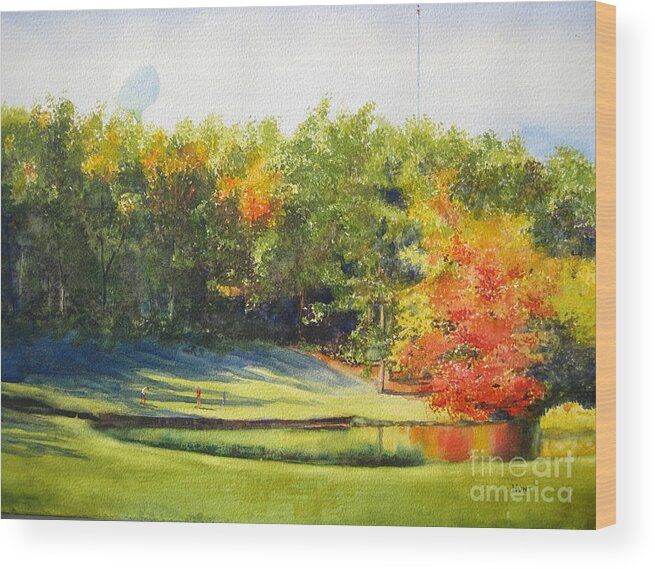 Landscape Wood Print featuring the painting Eighteenth Hole by Shirley Braithwaite Hunt