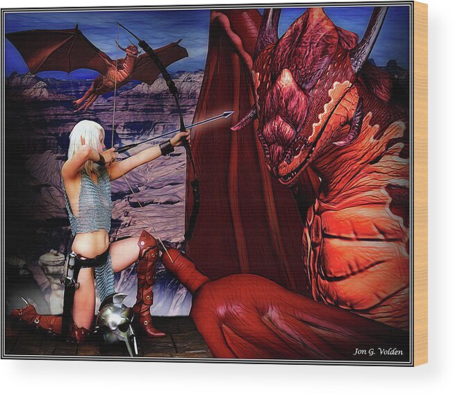 Dragon Wood Print featuring the photograph Elf vs Dragon by Jon Volden