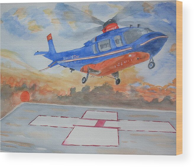 Hellicopter Wood Print featuring the painting Emergency Landing by Warren Thompson