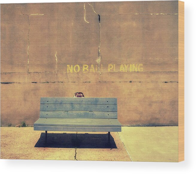 Sandy Hook Wood Print featuring the photograph Empty Bench And Warning by Gary Slawsky