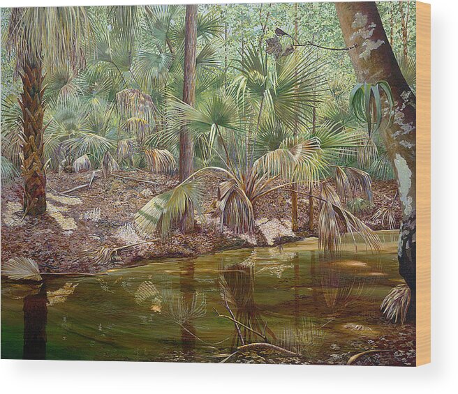 Enchanted Forest Sanctuary Wood Print featuring the painting Enchanted Forest by AnnaJo Vahle
