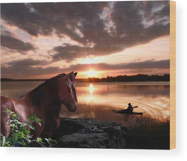 Horse Wood Print featuring the photograph Enjoying the Sunset by Michele A Loftus