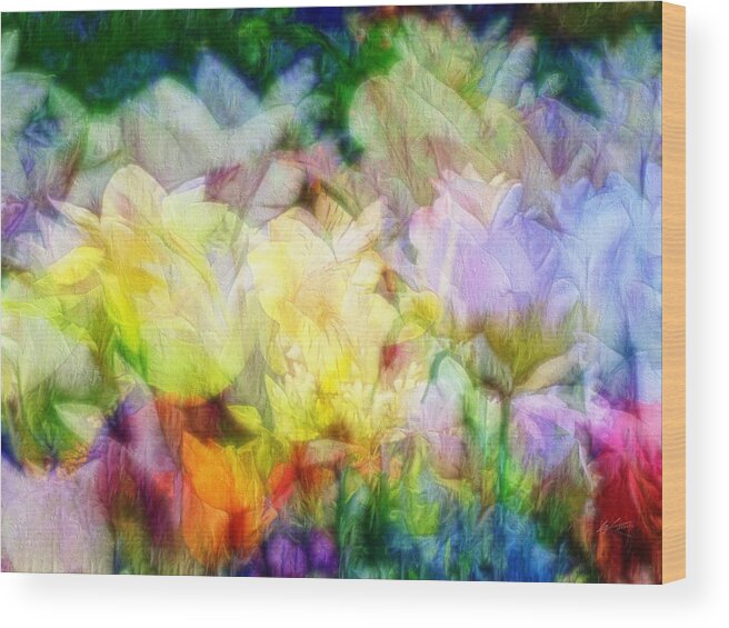 Ethereal Flowers Wood Print featuring the digital art Ethereal Flowers by Kiki Art