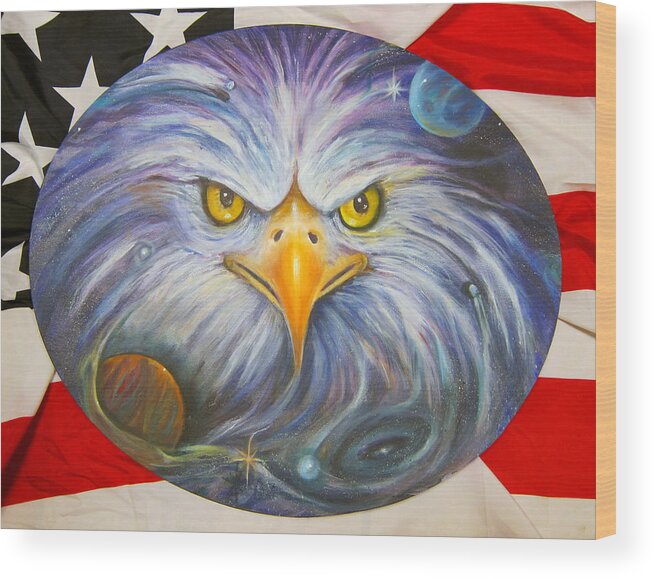 Curvismo Wood Print featuring the painting Eyes of Freedom by Sherry Strong