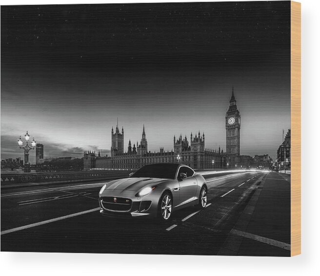 Jaguar Wood Print featuring the photograph F-Type In London by Mark Rogan