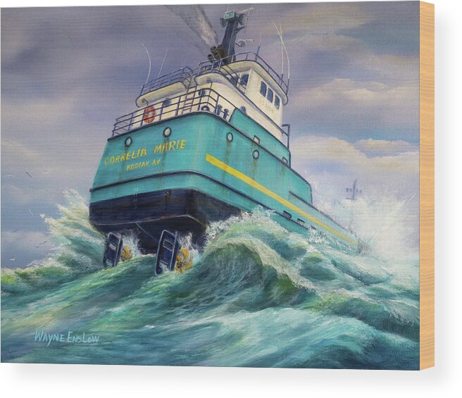 Boat Wood Print featuring the painting  F/V Cornelia Marie by Wayne Enslow