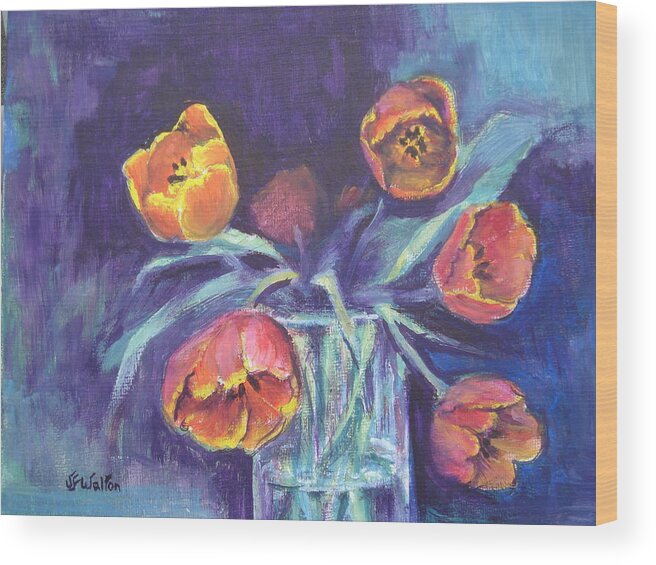 Red Tulips Wood Print featuring the painting Fading Fast by Judy Fischer Walton