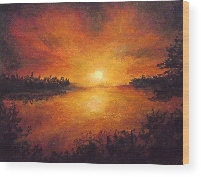 Sunset Wood Print featuring the drawing Falling Sun by Jen Shearer