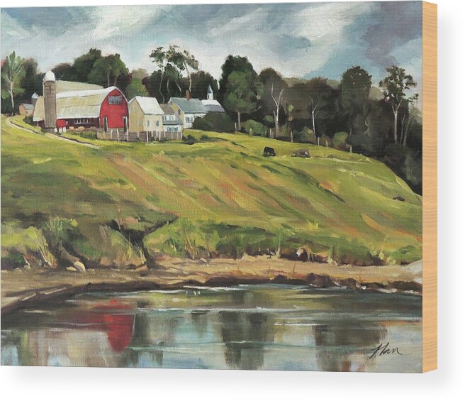 Farm Wood Print featuring the painting Farm at Four Corners by Nancy Griswold