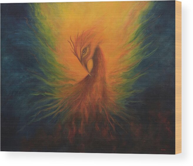 Phoenix Wood Print featuring the painting Firebird by Marina Petro