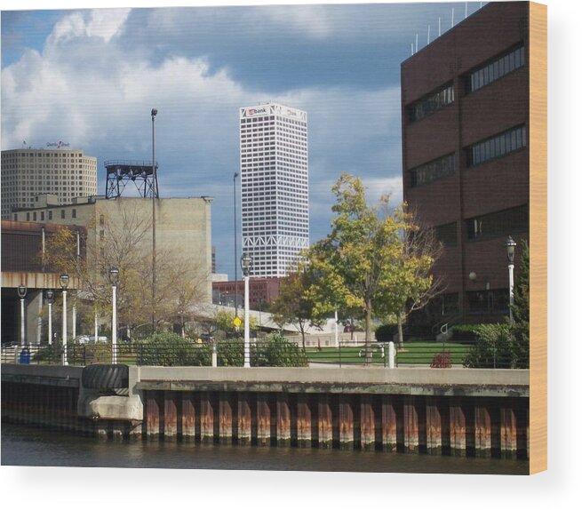 First Star Bank Wood Print featuring the photograph First Star view from river by Anita Burgermeister