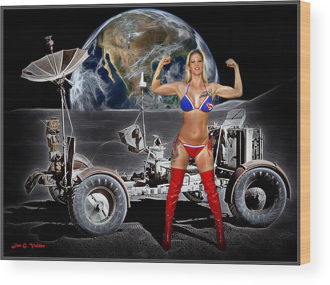 Fantasy Wood Print featuring the painting First Woman On The Moon by Jon Volden